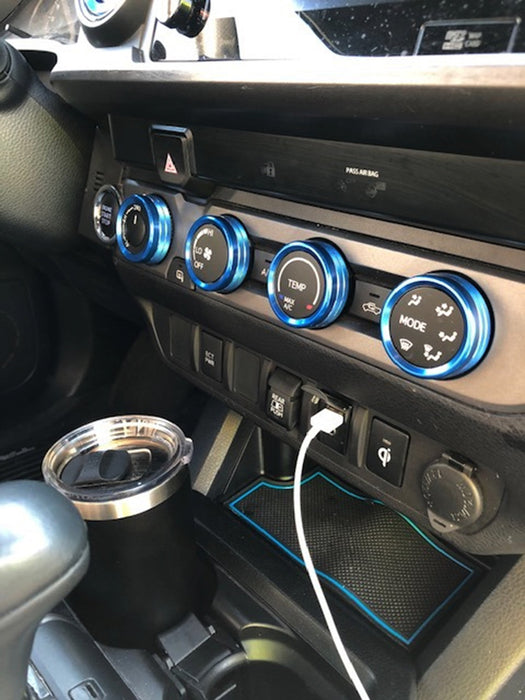Blue AC Air Conditioner & 2WD/4WD Switch Knob Ring Cover For 16-23 Toyota Tacoma