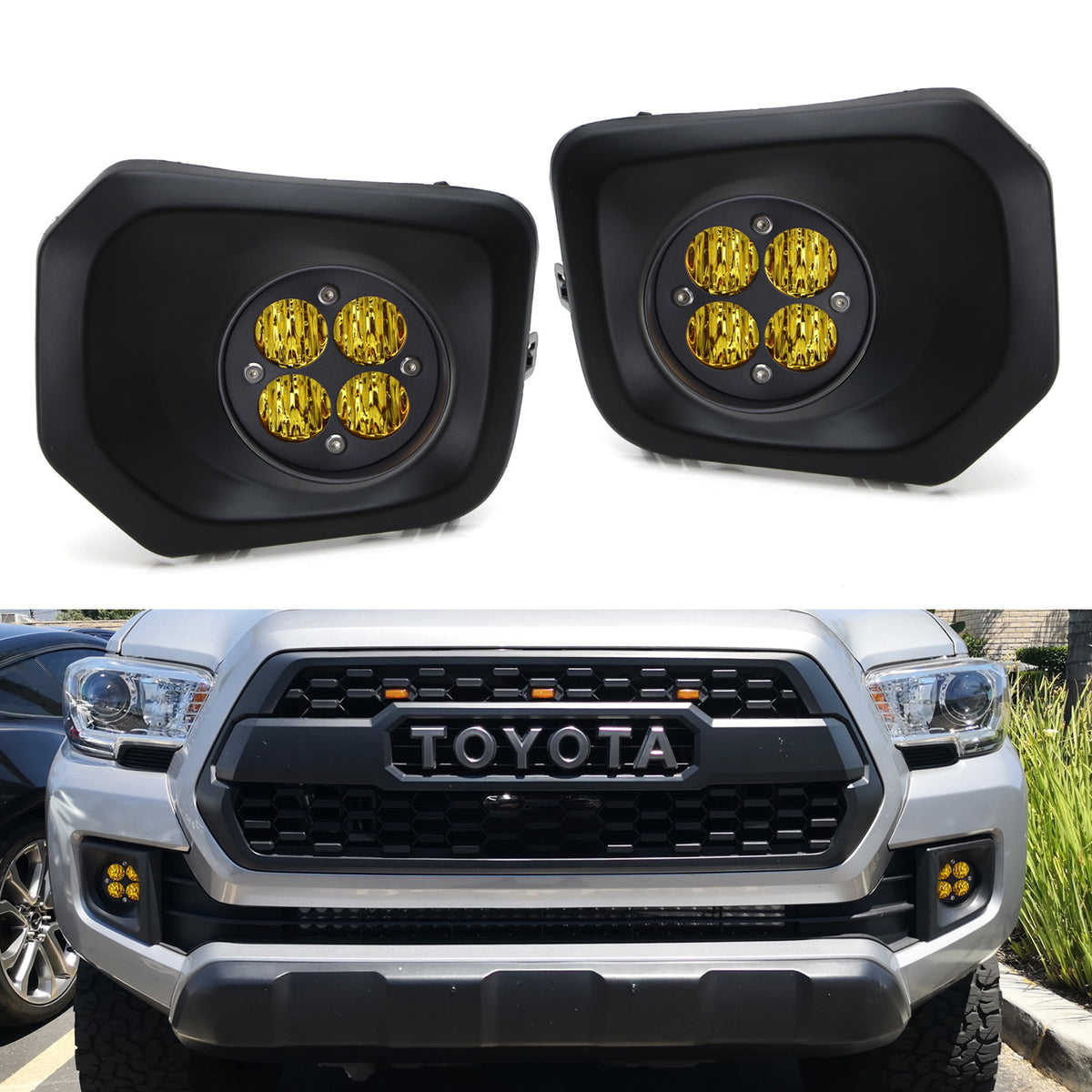 Yellow Lens LED Wide Angle SAE Flood Beam Fog Light Kit For 16-23 Toyota Tacoma Yellow Lens LED Wide Angle SAE Flood Beam Fog Light Kit For 16-23 Toyota Tacoma