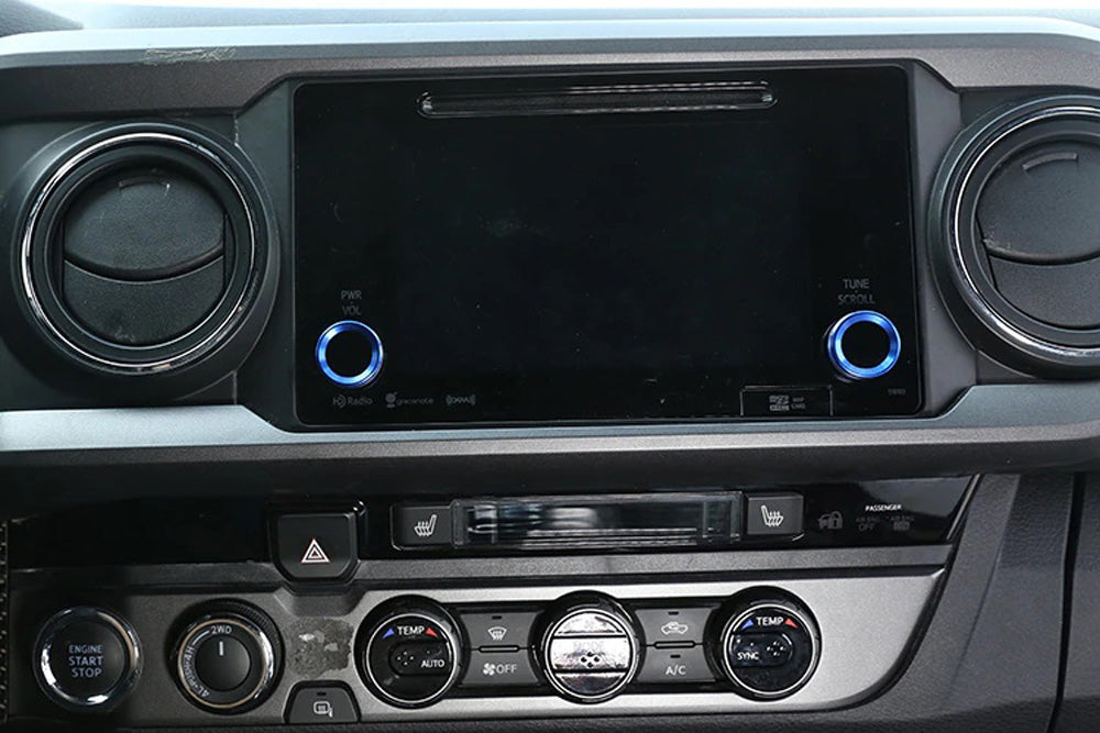 Blue GPS Navigation Screen Volume, Tune Knob Ring Covers For 16-23 Toyota Tacoma