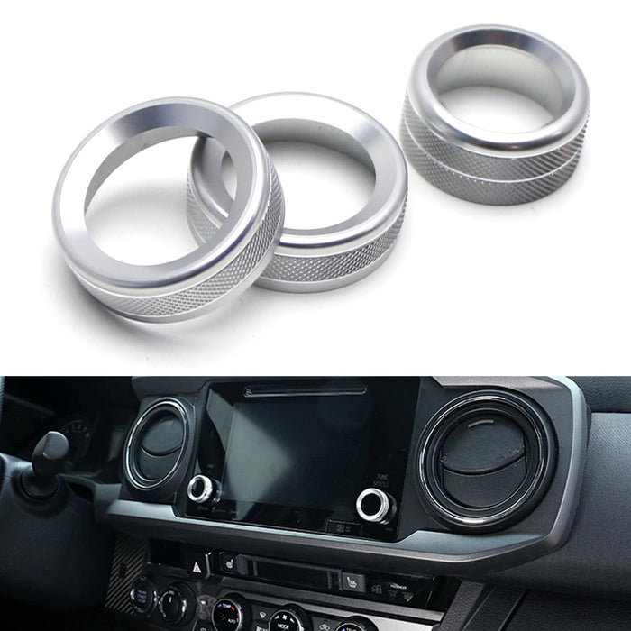 Silver GPS Navigation Screen Volume, Tune Knob Ring Covers For 2016-2023 Tacoma