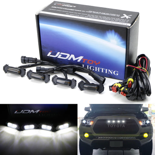Smoke Lens White LED Front Grille Lights For 16-23 Toyota Tacoma w/TRD Pro Grill