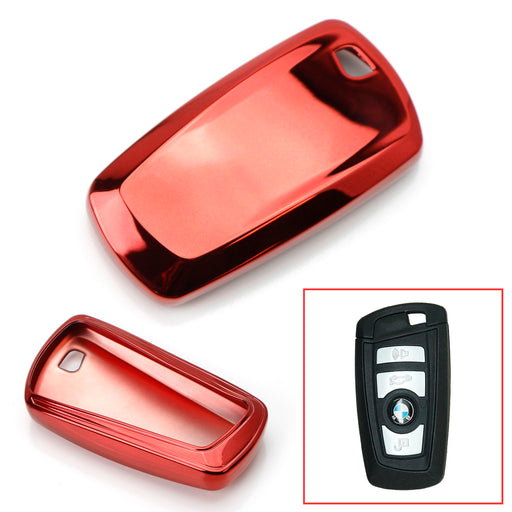 Chrome Red TPU Key Fob Case For BMW 1 2 3 4 5 6 7 Series X1 X3 X4 4-Button Key
