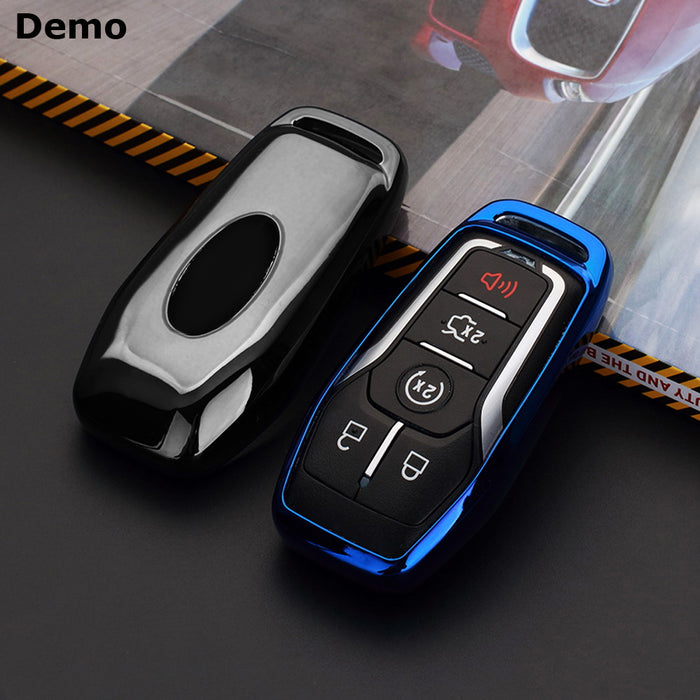 Chrome Black TPU Key Fob Case For Ford or Lincoln 4/5-Button Intelligent Keyless