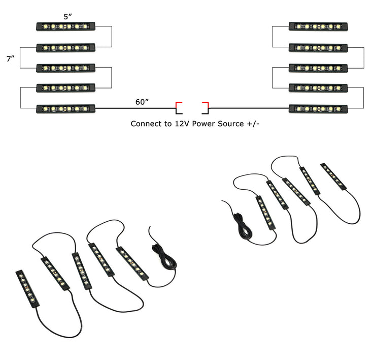 10-Section Waterproof White 60-LED Truck Bed Cargo Area Lighting Kit w/ Wiring
