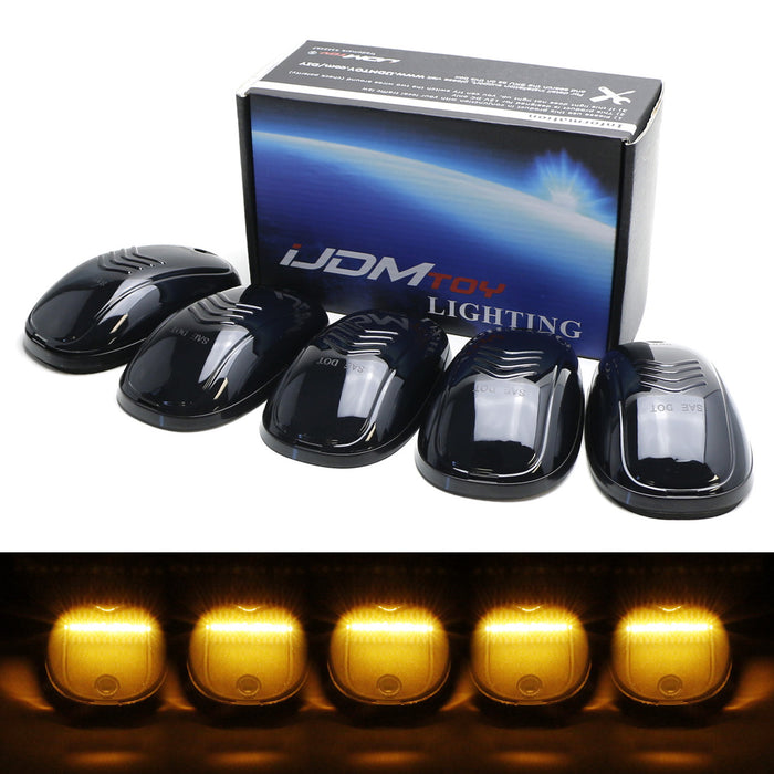 5pcs Cab Roof Clearance Marker Lamps w/ Amber Strip LED Lights For Most Trucks