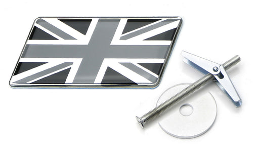 Black/White Union Jack Flag Emblem Badge w/Grille/Mesh Mount Toggle Bolt Anchor