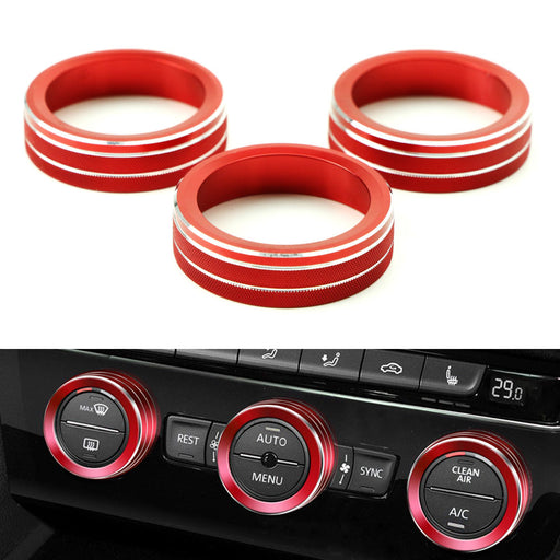 Red Aluminum AC Climate Control Knob Ring Covers For 2018-up Volkswagen Atlas