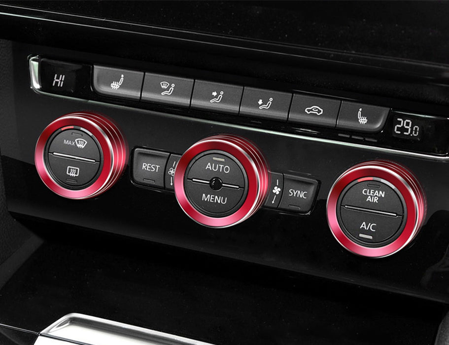 Red Aluminum AC Climate Control Knob Ring Covers For 2018-up Volkswagen Atlas