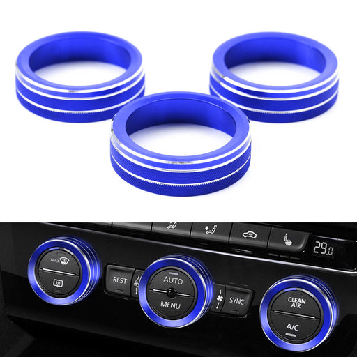 Blue Aluminum AC Climate Control Knob Ring Covers For 2018-up Volkswagen Atlas
