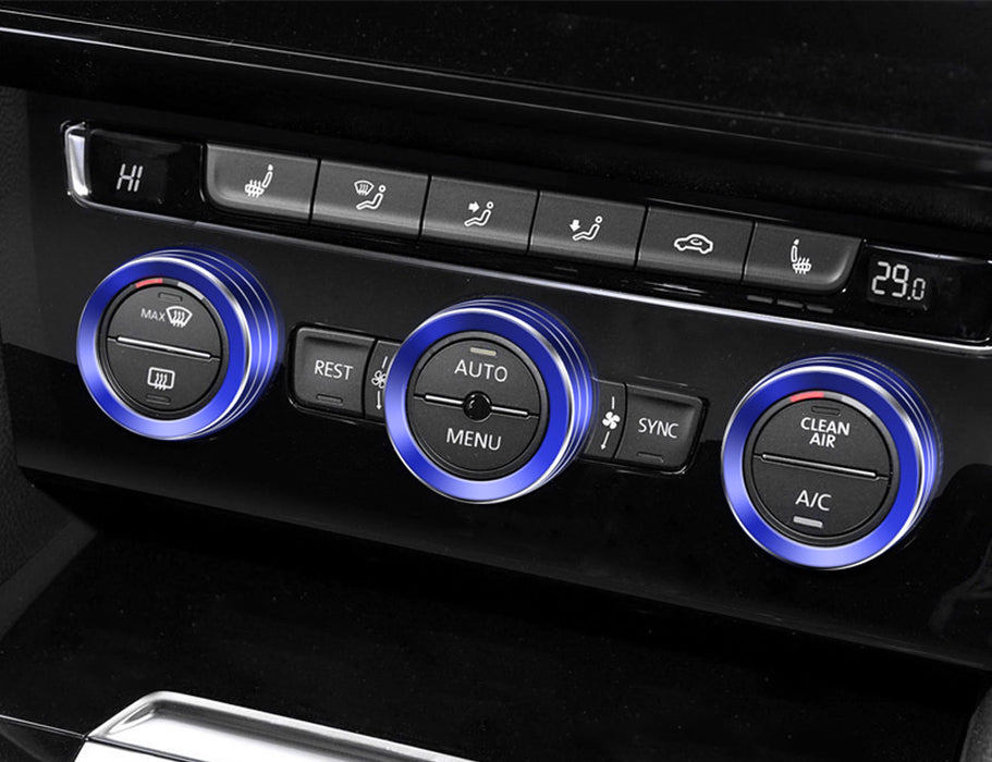 Blue Aluminum AC Climate Control Knob Ring Covers For 2018-up Volkswagen Atlas