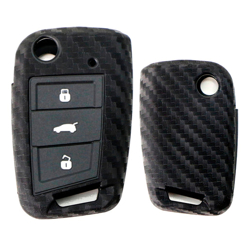 Carbon Fiber Soft Silicone Key Fob Cover For 2015-up Volkswagen MK7 Golf GTI