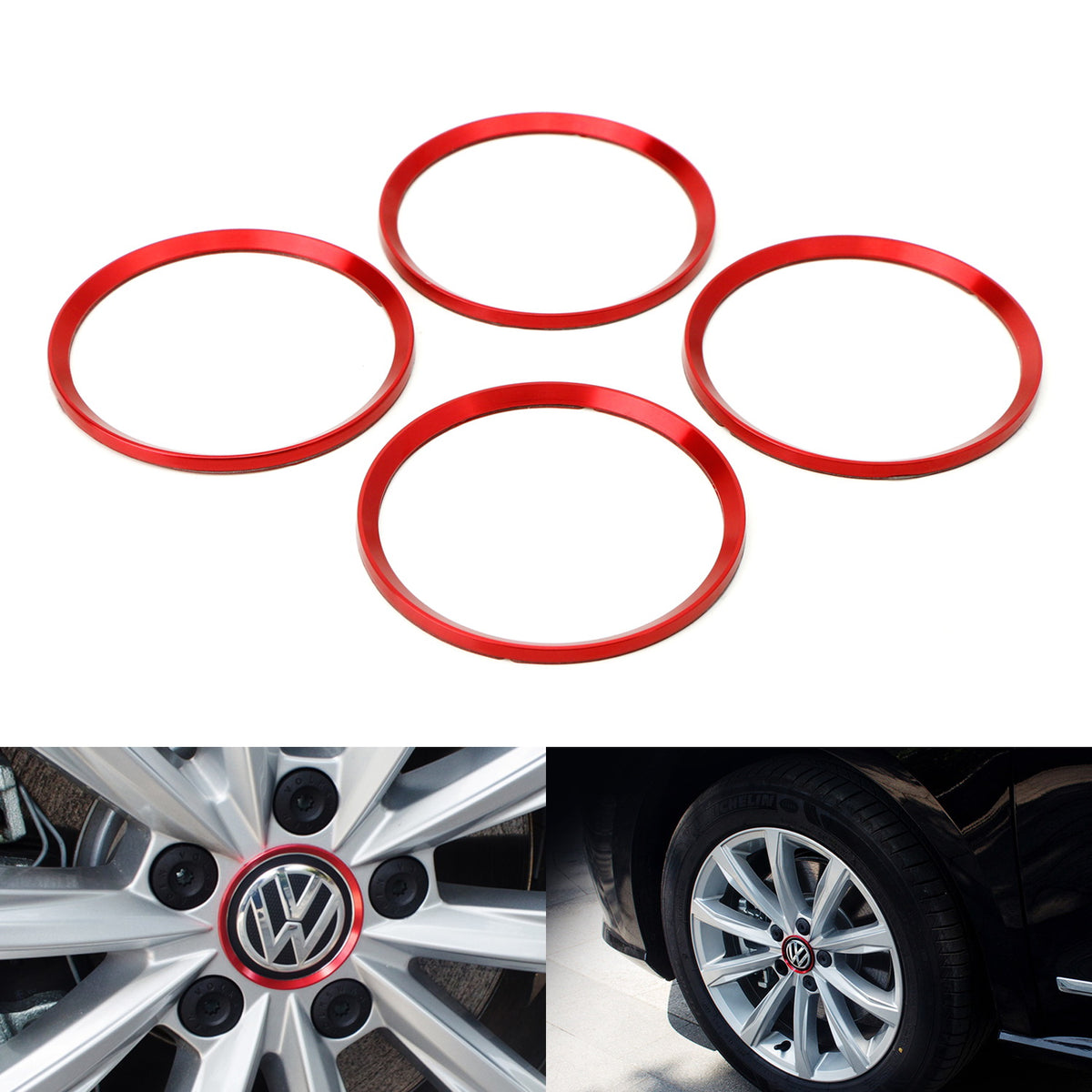 Red Aluminum Wheel Center Cap Surrounding Ring Decoration Trims For Vo —  iJDMTOY.com