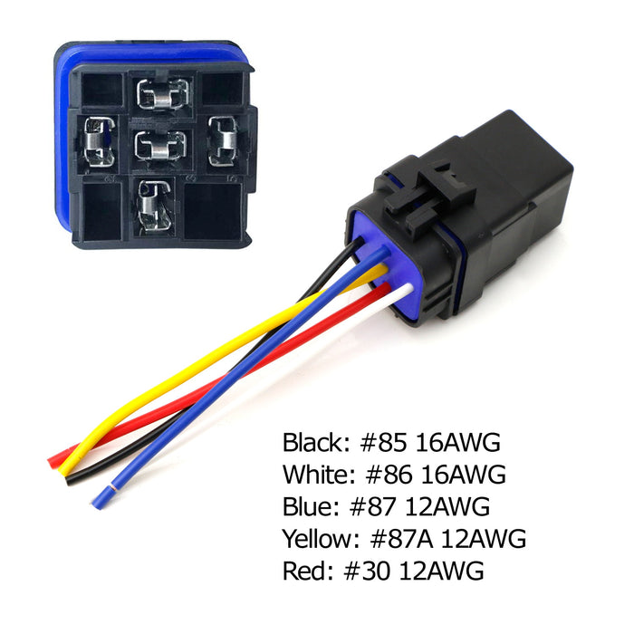 IJDMTOY 5-Pin 12V 40A SPDT Relay Socket With Wires - For Car Fog Lights, DRLs, Custom Electrical Projects