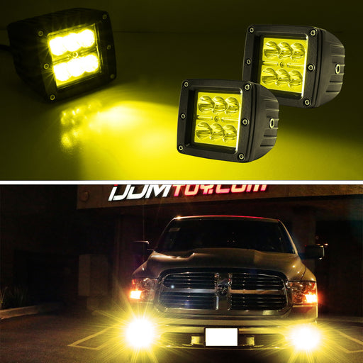 Yellow Lens 2x3 3" 24W High Power CREE LED Cubic Pod Lights For Truck Jeep ATV